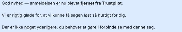 Redigeret Trustpilot fjernelse korrespondance forhåndsvisning